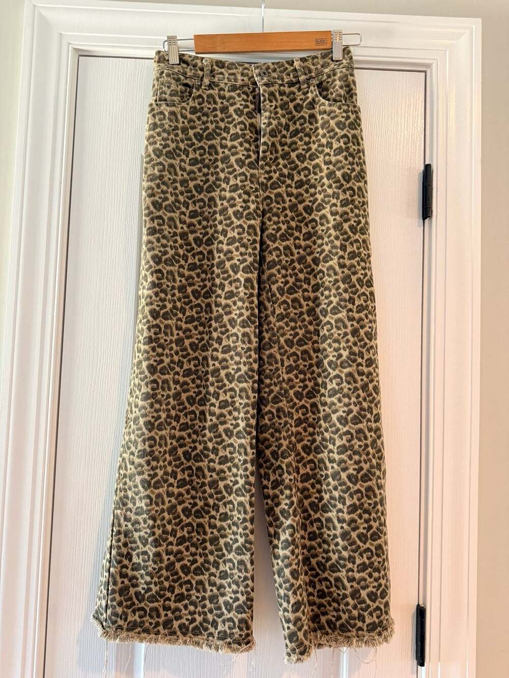 NeuW High-Rise Leopard Print Wide Leg Raw Hem Jeans